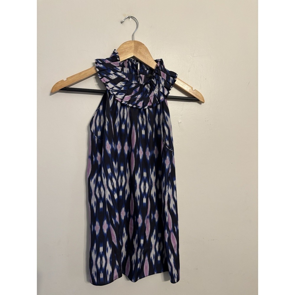 Ann Taylor Women's Purple & Blue Abstract Print Sleeveless Silk Top Size 0